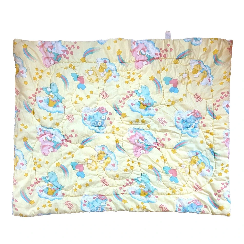 Vtg 1983 Care Bears Baby Quilted Crib Blanket Comforter Curity Pastel Yellow